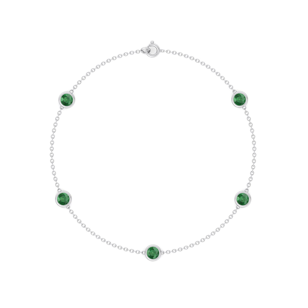 1.55CT Round Natural Green Emerald By The Yard Bracelet in Solid Gold