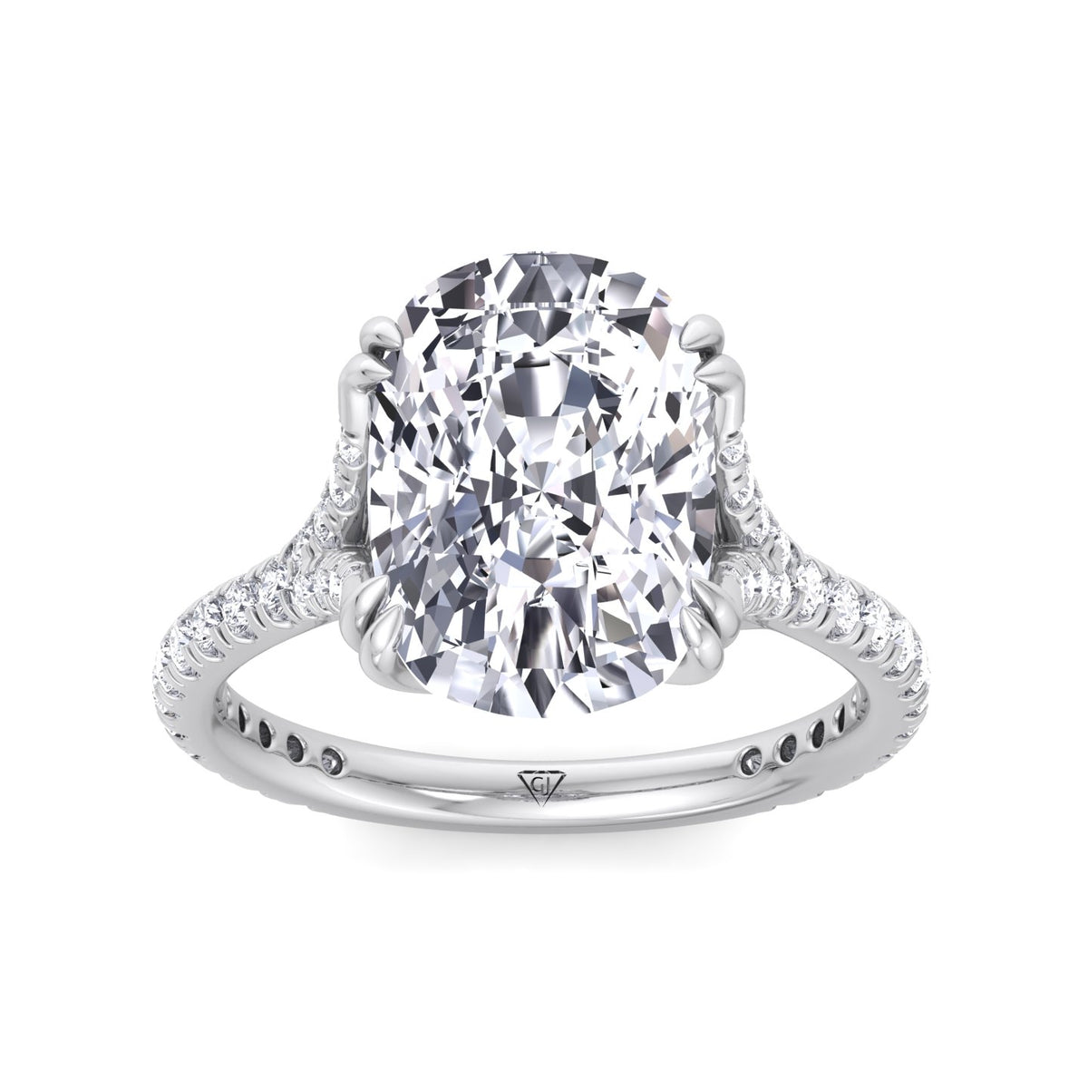 Augusta - Elongated Cushion Shape Double Claw Diamond Engagement Ring with Pave Band - Gem Jewelers Co