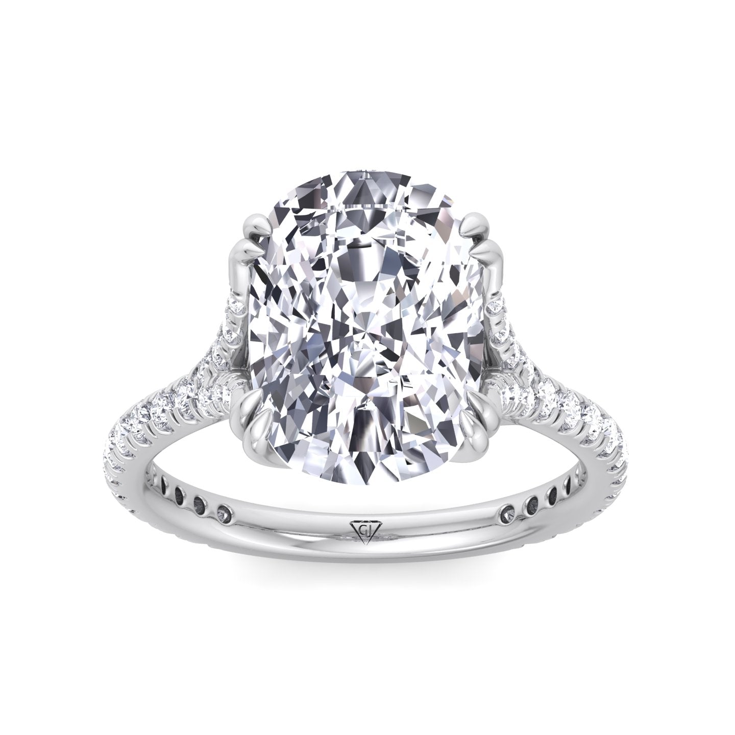 Augusta - Elongated Cushion Shape Double Claw Diamond Engagement Ring with Pave Band - Gem Jewelers Co