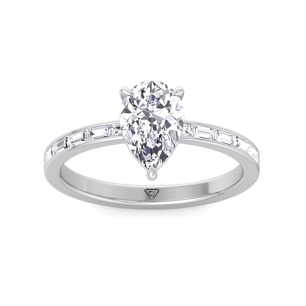 Gina - Pear Shape Diamond Engagement Ring with Baguette Shape Channel Set Side Stone Band - Gem Jewelers Co