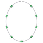 natural-diamond-green-emerald-station-tennis-necklace-18K-white-gold
