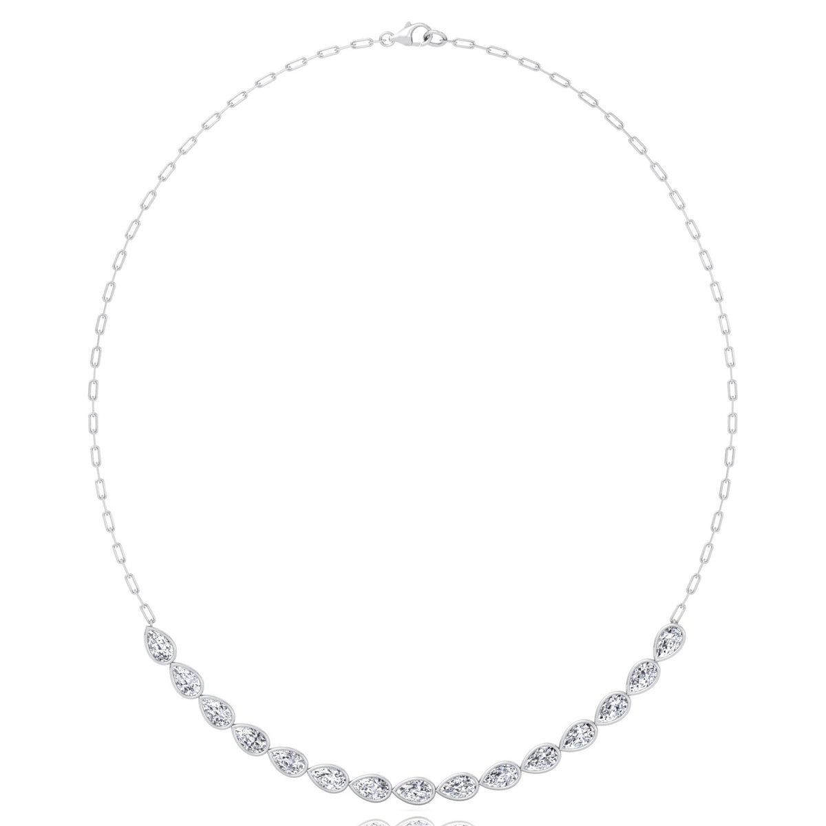 Paper Clip and Pear Shape Bezel Set Diamond Tennis Necklace White Gold 14K 18K