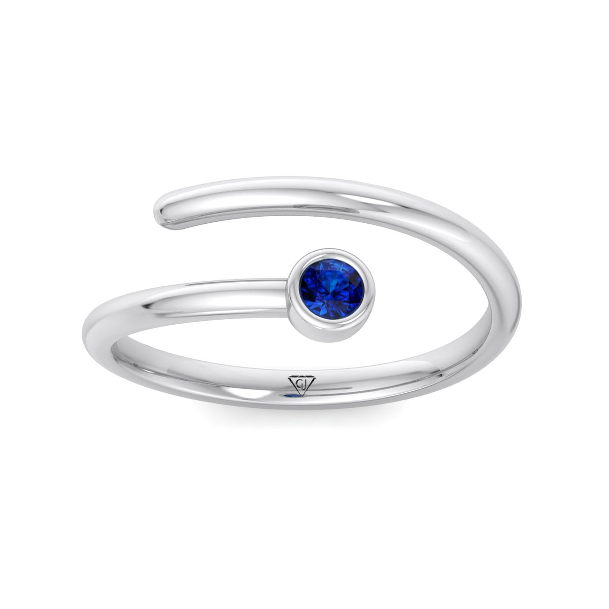 Bleu - Round Cut Blue Sapphire Bezel Set Stacking Ring - Gem Jewelers Co