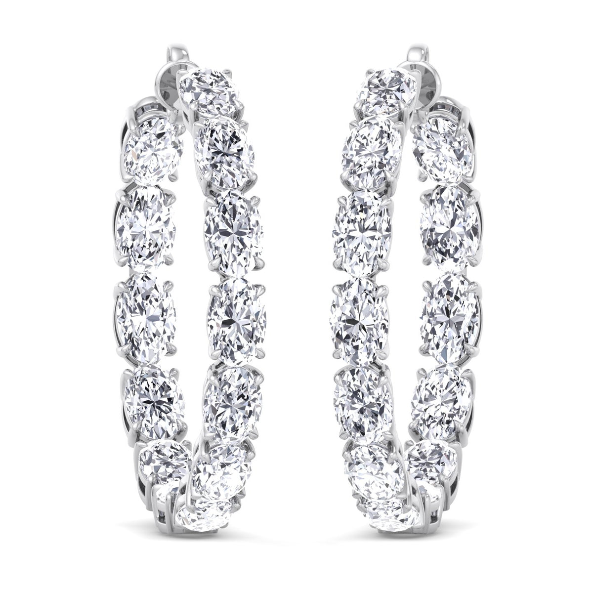 Inside Out Oval Natural Diamond Hoop Earring 1.25” White Gold 14K 18K