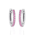 Natural Pink Sapphire Round Shape Huggie Hoop Earrings White Gold 18K
