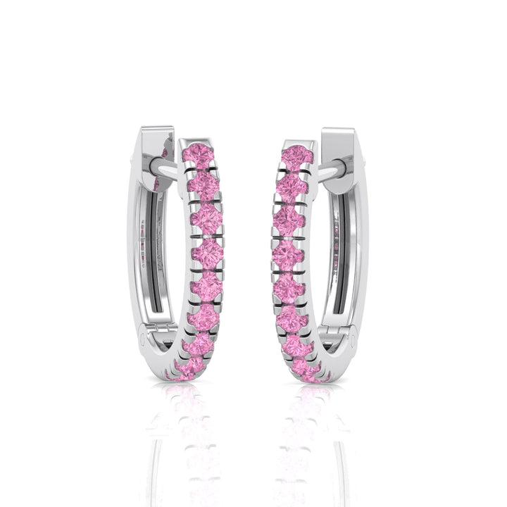 Natural Pink Sapphire Round Shape Huggie Hoop Earrings White Gold 18K