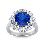 Valeria - Cushion Shape Blue Sapphire Engagement Ring With Oval and Marquise Diamond Side Stones - Gem Jewelers Co