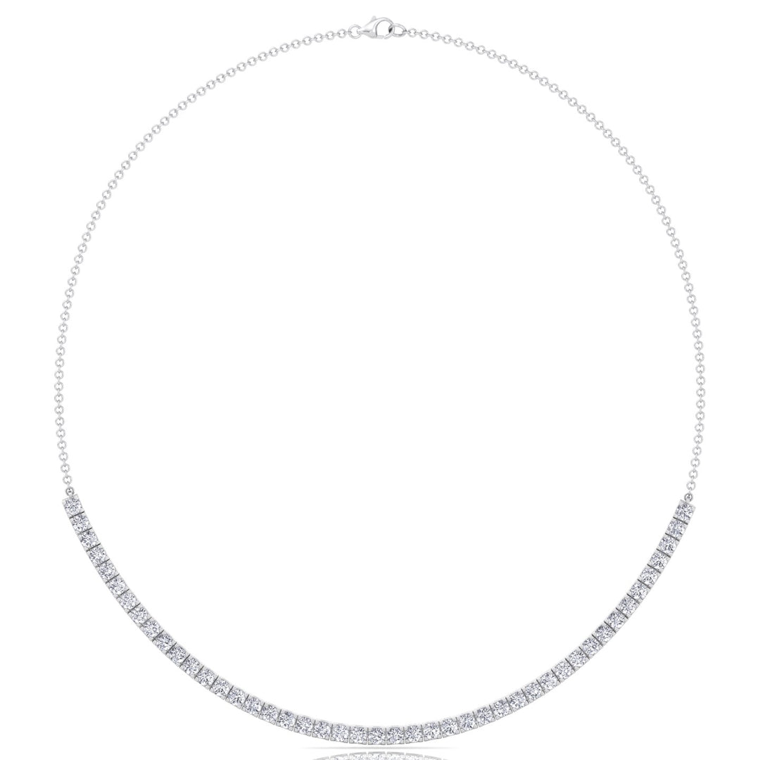 Halfway 4-Prong Natural Diamond Tennis Necklace White Gold 14K 18K