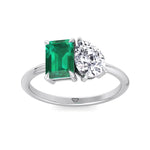 Demi - Toi et Moi Green Emerald & Pear Cut Diamond Engagement Ring - Gem Jewelers Co