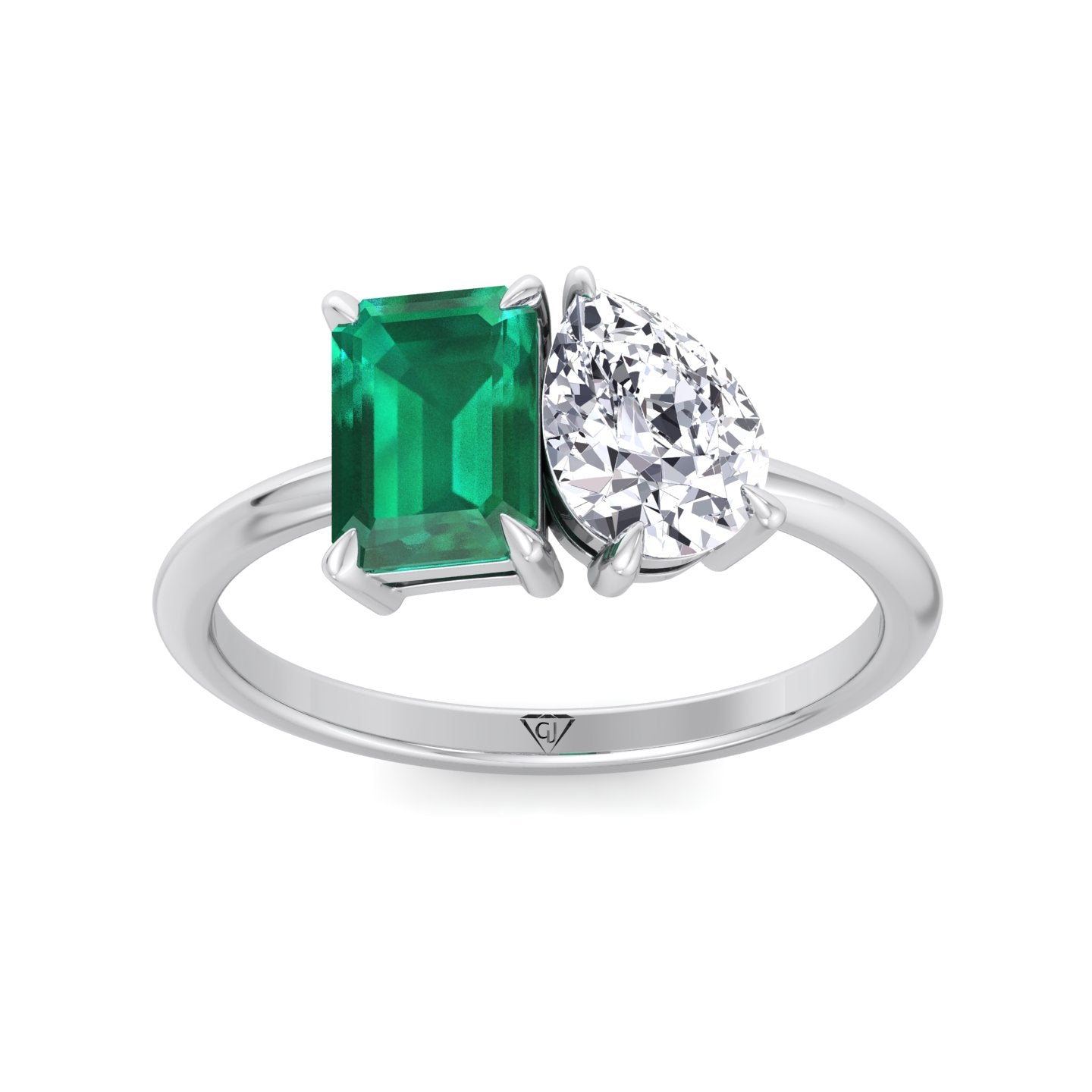 Demi - Toi et Moi Green Emerald & Pear Cut Diamond Engagement Ring - Gem Jewelers Co