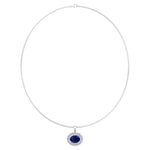 Oval Shape Natural Blue Sapphire and Diamond Halo Pendant in Omega Chain White Gold 14K 18K