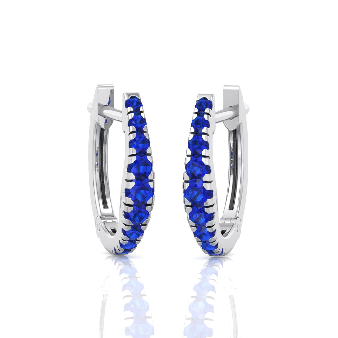 Natural Blue Sapphire Graduated Round Shape Huggie Hoop Earrings  WG 2