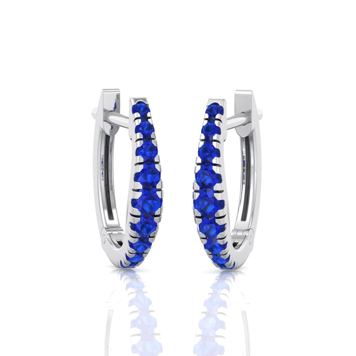 Natural Blue Sapphire Graduated Round Shape Huggie Hoop Earrings  WG 2