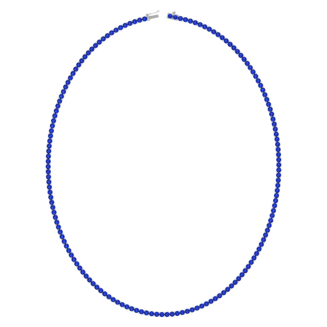 Round Cut Natural Blue Sapphire Tennis Necklace White Gold 14K