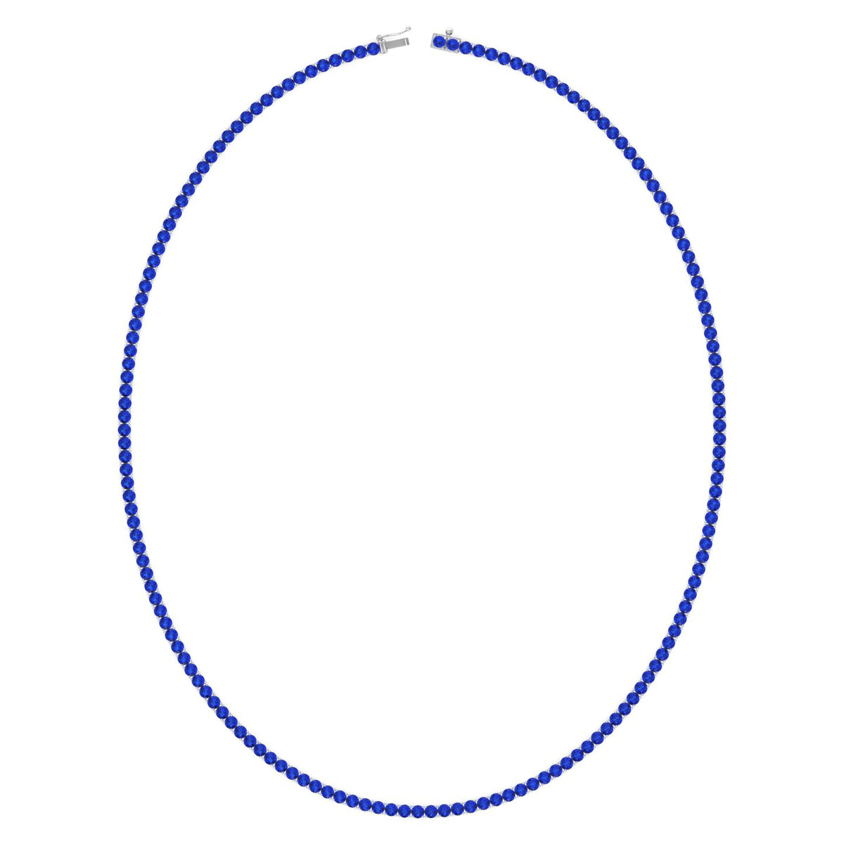 Round Cut Natural Blue Sapphire Tennis Necklace White Gold 14K