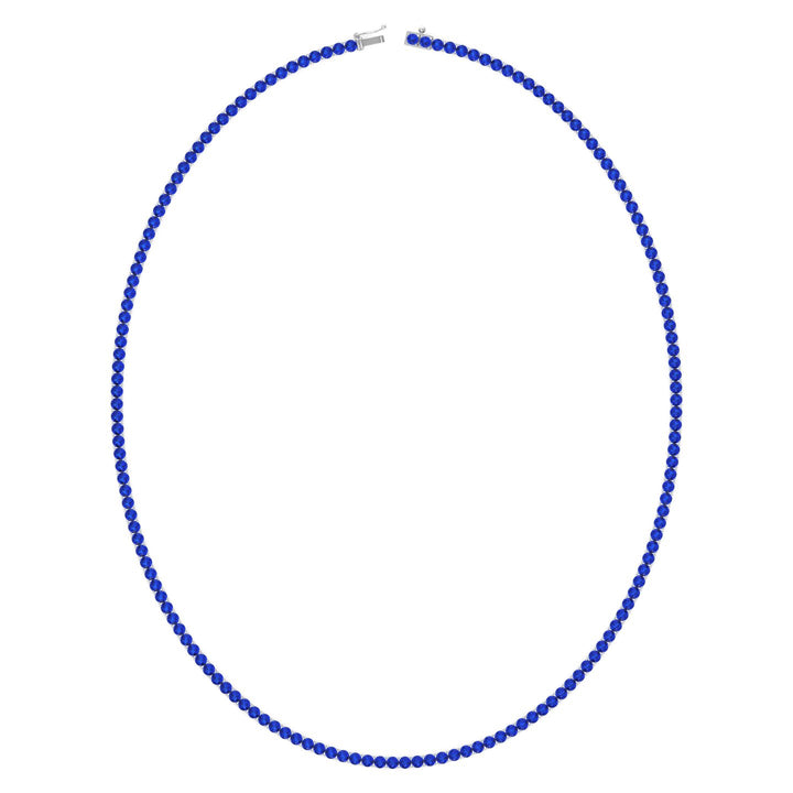 Round Cut Natural Blue Sapphire Tennis Necklace White Gold 14K