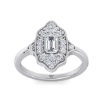 Ornella - Vintage Style Emerald Shape Diamond Engagement Ring With Round Side Stone - Gem Jewelers Co