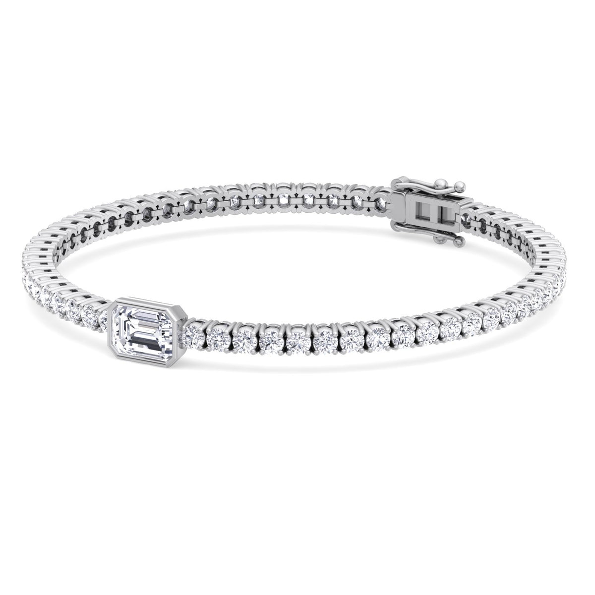 Athena - 7CT T.W Single Stone Emerald Shape Bezel Natural Diamond Tennis Bracelet - Gem Jewelers Co