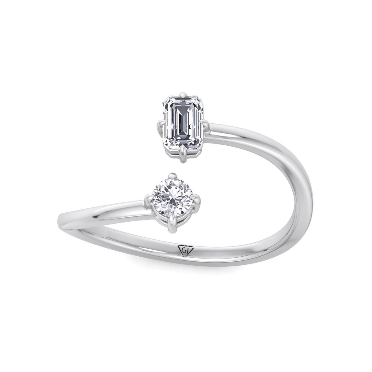 Prisca - Emerald Cut & Round Cut Diamond Stackable Ring - Gem Jewelers Co