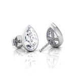 Bezel Set -Pear Shape Natural Diamond Studs-14K-18K-0.5CT-1CT-2CT-White Gold