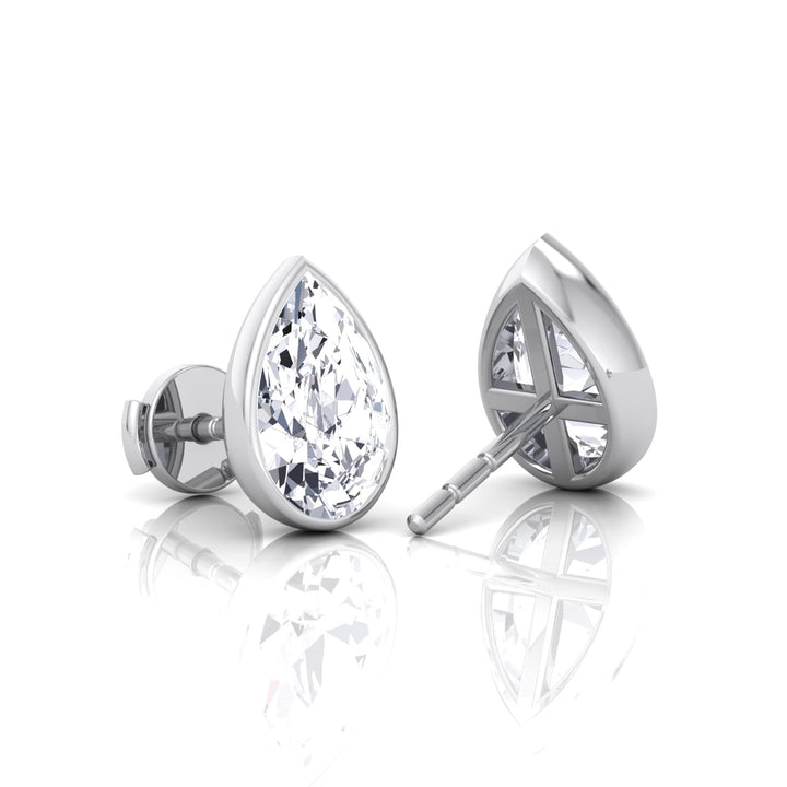 Bezel Set -Pear Shape Natural Diamond Studs-14K-18K-0.5CT-1CT-2CT-White Gold