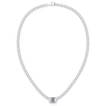 Bezel Set Emerald Cut Natural Diamond Cuban Chain Necklace White Gold 14K 18K