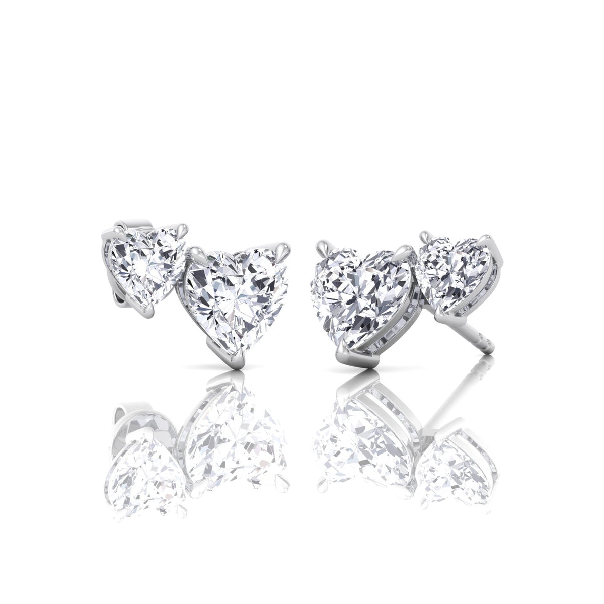 Double Heart Natural Diamond Studs-Platinum