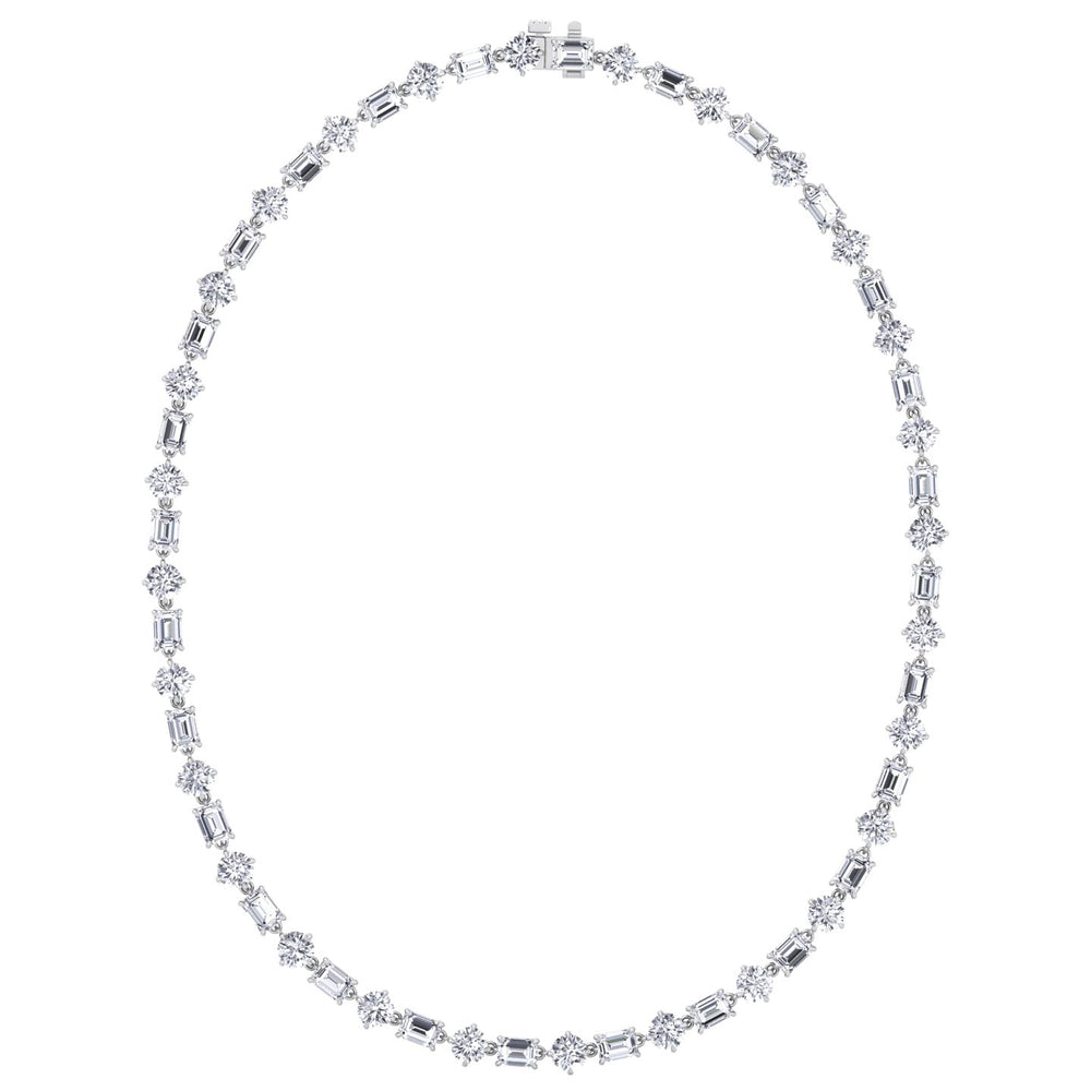 Alternating Emerald and Round Natural Diamond Tennis Necklace White Gold 14K 18K