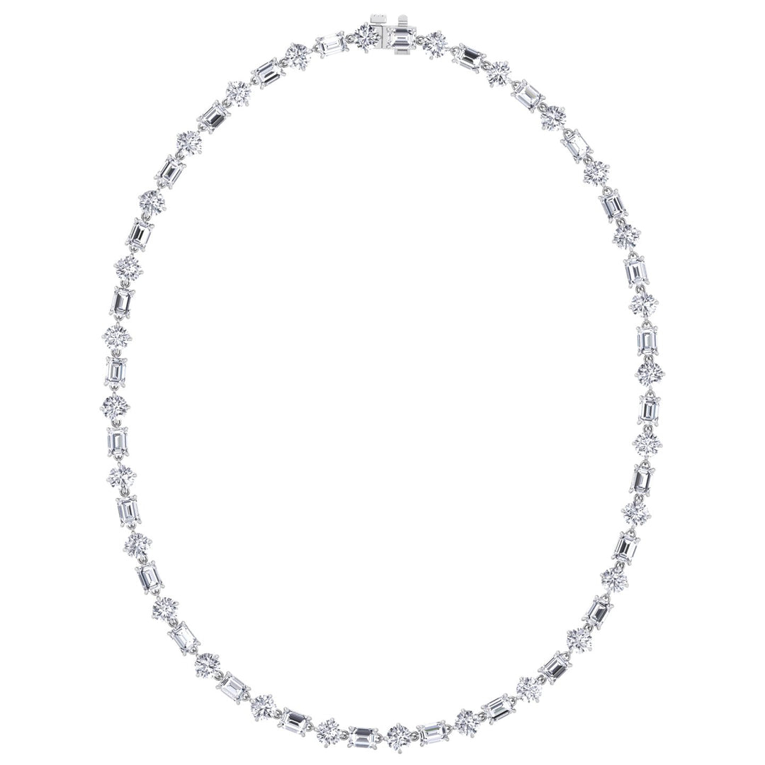 Alternating Emerald and Round Natural Diamond Tennis Necklace White Gold 14K 18K