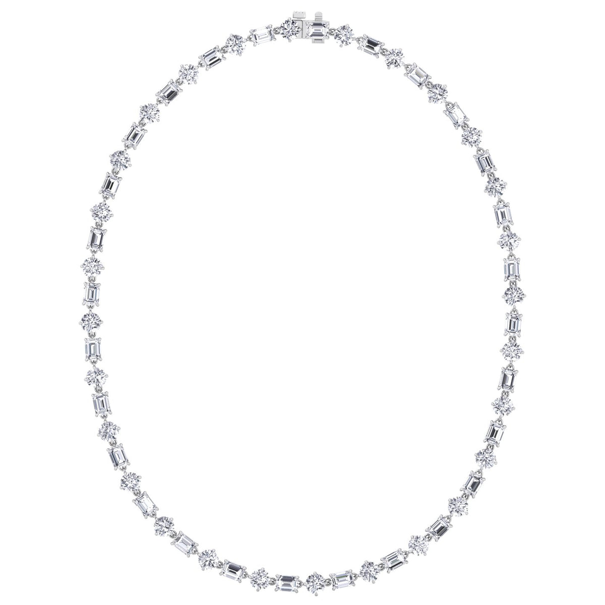 Alternating Emerald and Round Natural Diamond Tennis Necklace White Gold 14K 18K
