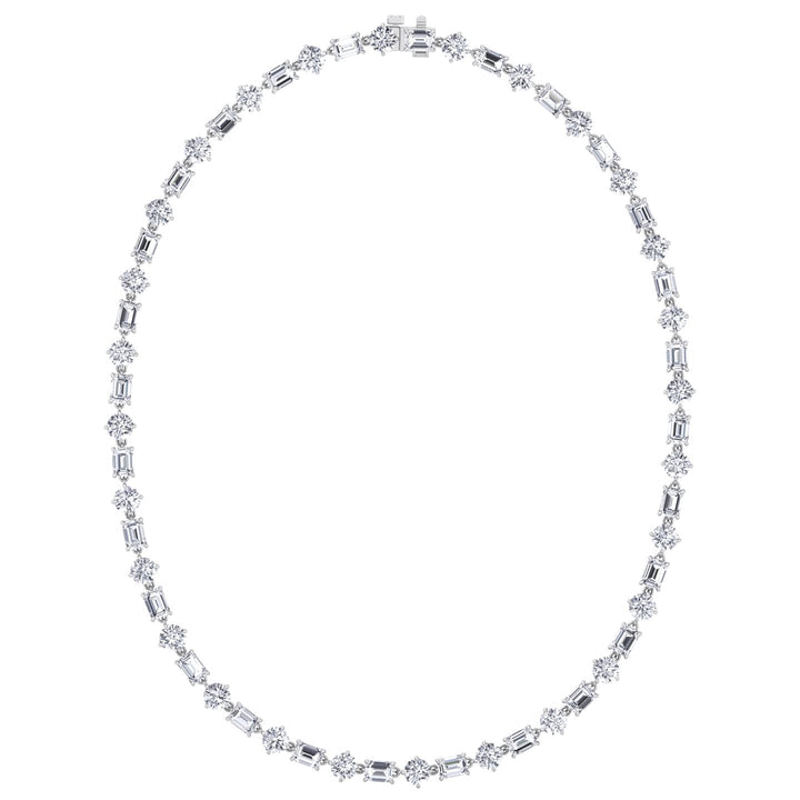 Alternating Emerald and Round Natural Diamond Tennis Necklace White Gold 14K 18K