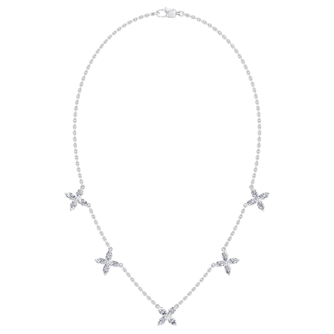 2CTW Marquise Shape Natural Diamond Station Flower Necklace