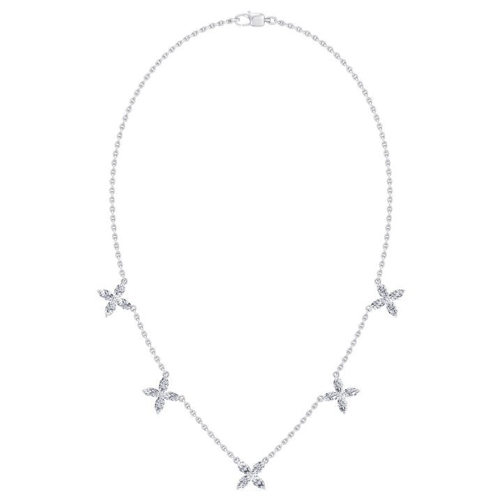 2CTW Marquise Shape Natural Diamond Station Flower Necklace