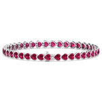 East to West Heart Shape Bezel Set Natural Red Ruby Tennis Bracelet White Gold 14K 18K