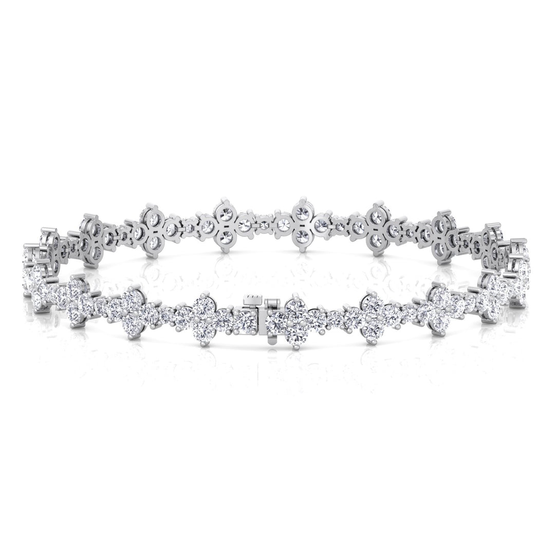 Round Floral Style Natural Diamond Tennis Bracelet WG 2