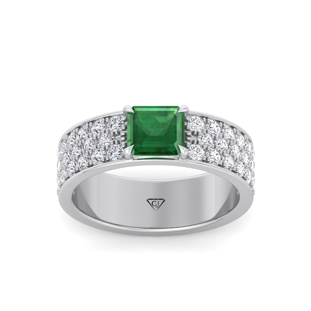 Natural Green Emerald Cushion Cut with Pave Eternity Band WG 4