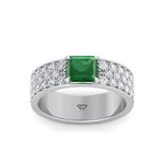 Natural Green Emerald Cushion Cut with Pave Eternity Band WG 4