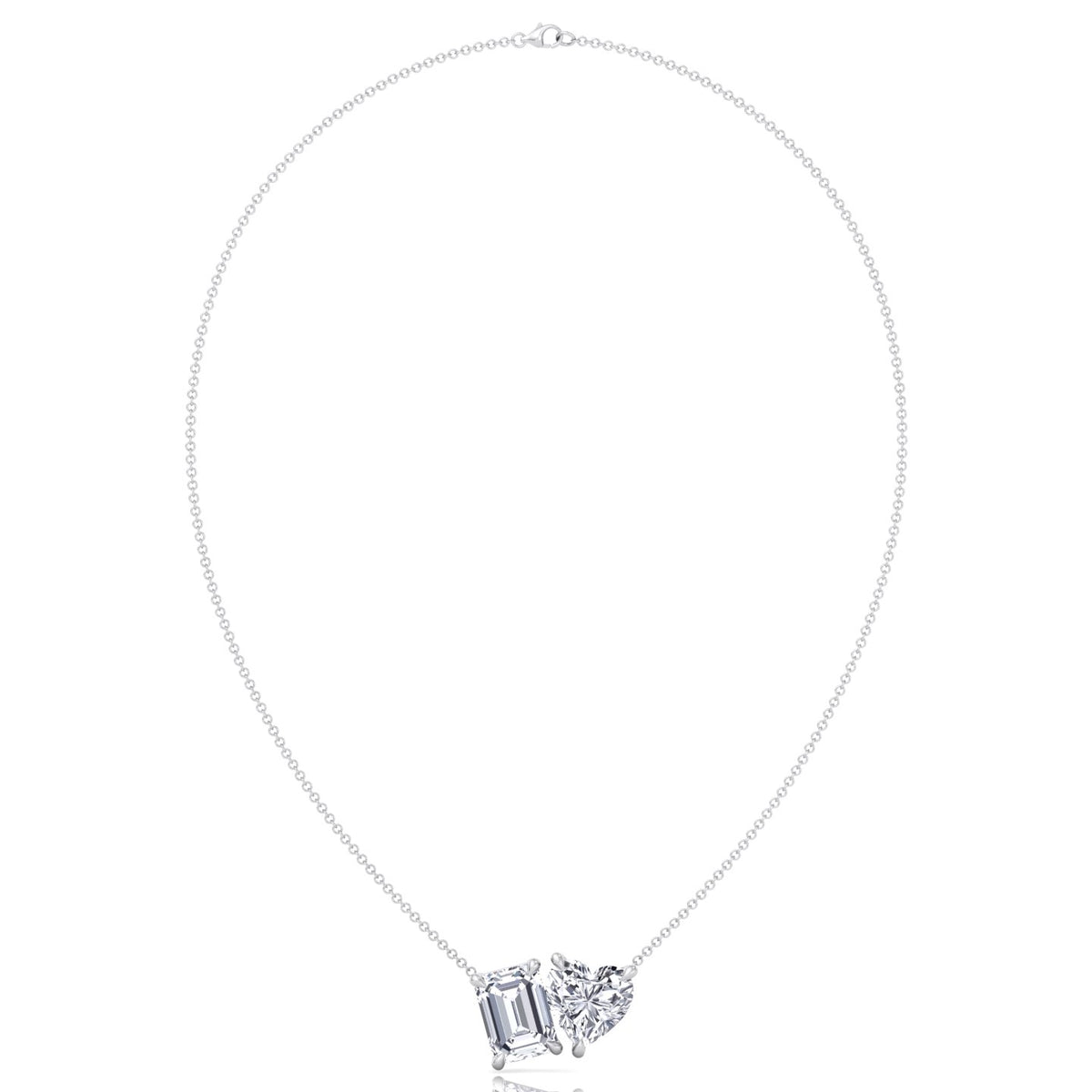 Toi Et Moi Emerald & Heart Shape Natural Diamond Pendant-1CT-2CT-White Gold