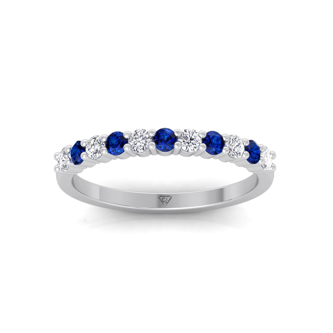 0.70CT Round Alternating Natural Blue Sapphire and Diamonds Halfway Eternity Band