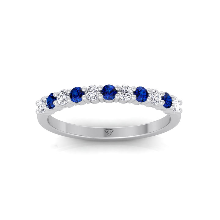 0.70CT Round Alternating Natural Blue Sapphire and Diamonds Halfway Eternity Band