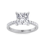 Madella - Princess Shape Hidden Halo Diamond Engagement Ring with Pave Band - Gem Jewelers Co