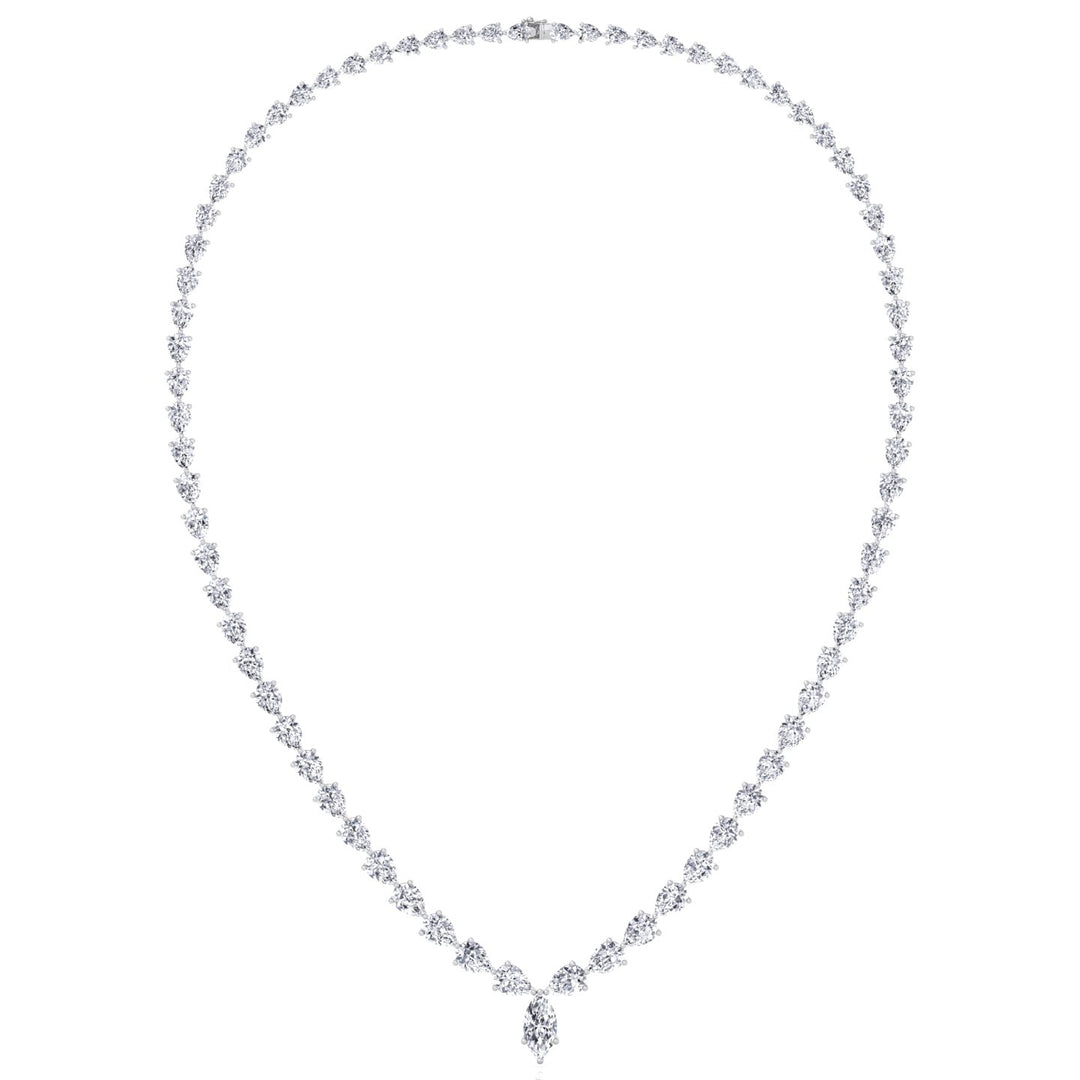 Pear Shape Natural Diamond Tennis Necklace White Gold 14K 15CT
