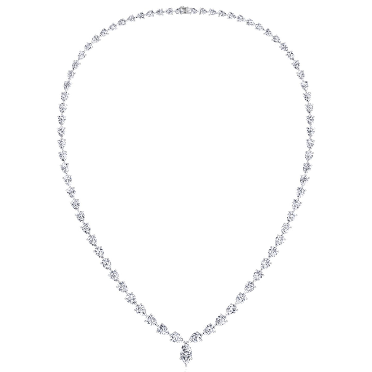 Pear Shape Natural Diamond Tennis Necklace White Gold 14K 15CT