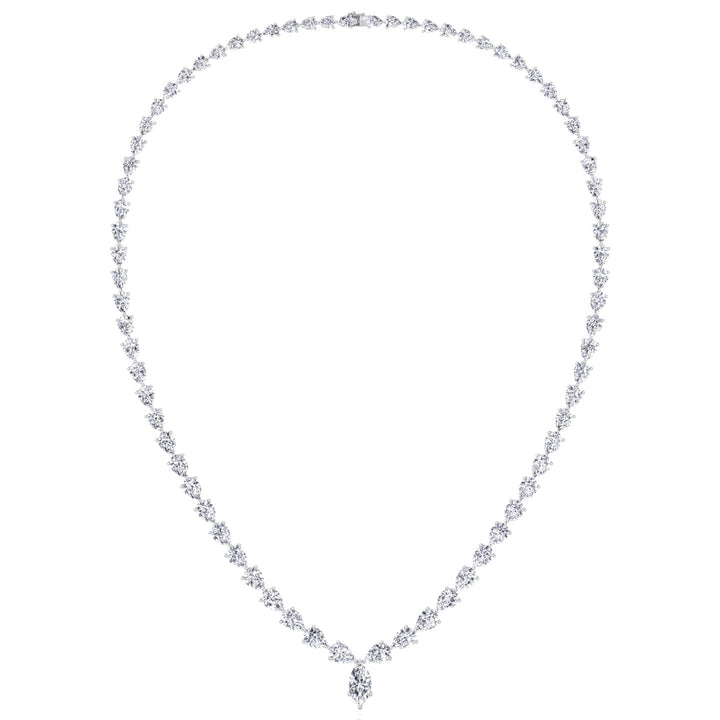Pear Shape Natural Diamond Tennis Necklace White Gold 14K 15CT