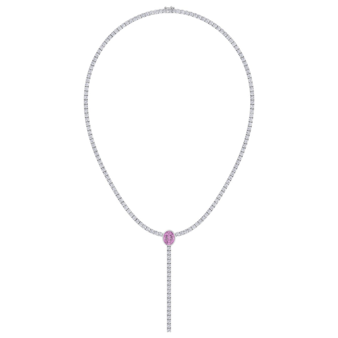 10.50CT T.W Round Natural Diamond Lariat Tennis Necklace with Natural Pink Sapphire Centerpiece