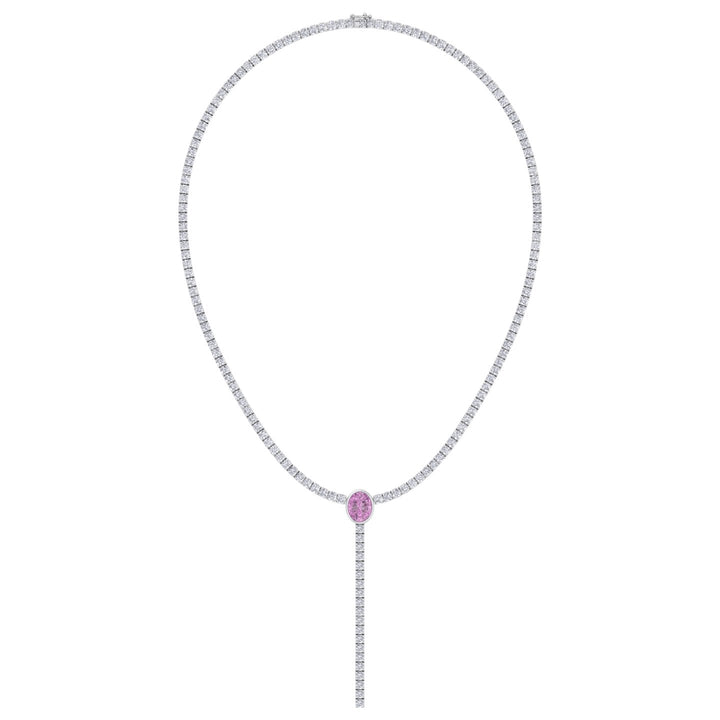 10.50CT T.W Round Natural Diamond Lariat Tennis Necklace with Natural Pink Sapphire Centerpiece