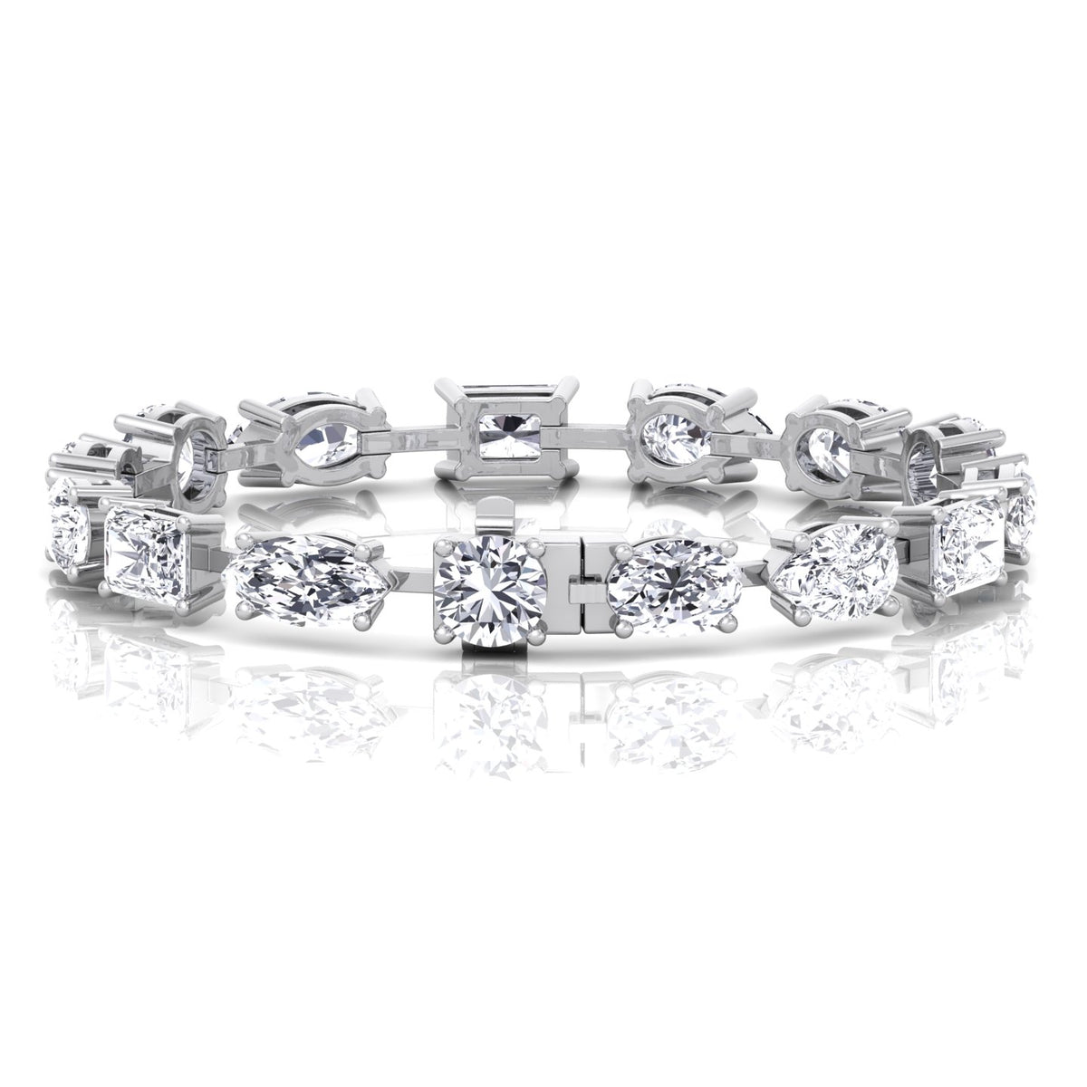 Mixed Shape Natural Diamond Tennis Bracelet White Gold 14K 18K