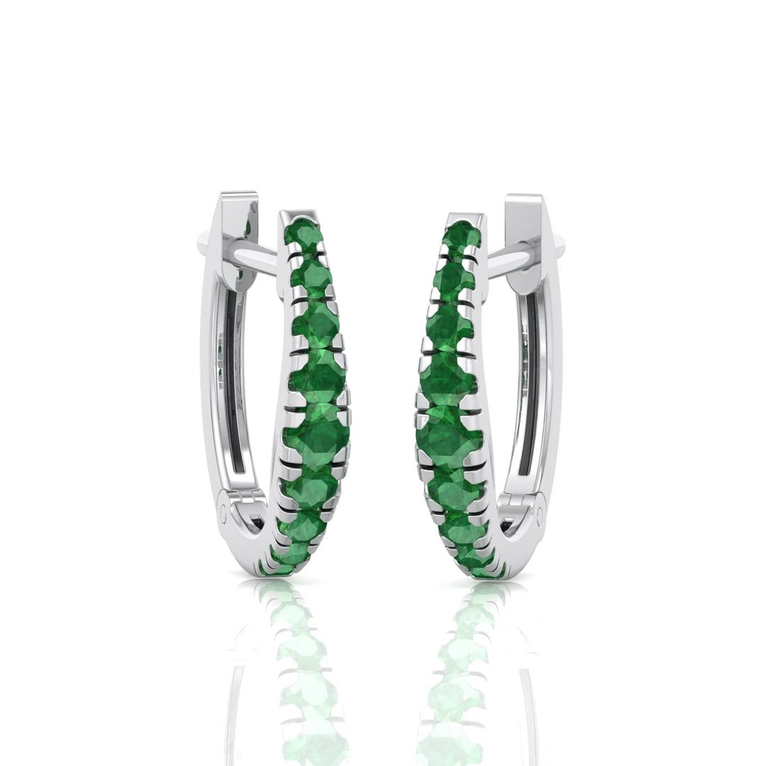 Natural Green Emerald Graduated Round Shape Huggie Hoop Earrings  WG 2