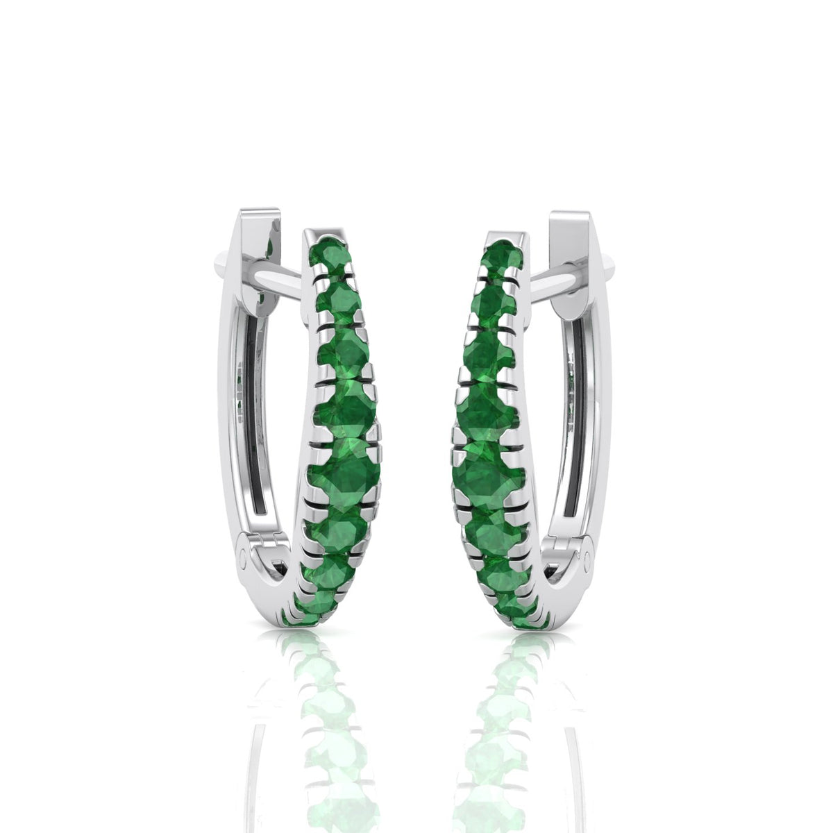 Natural Green Emerald Graduated Round Shape Huggie Hoop Earrings  WG 2