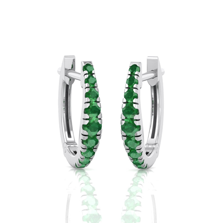 Natural Green Emerald Graduated Round Shape Huggie Hoop Earrings  WG 2
